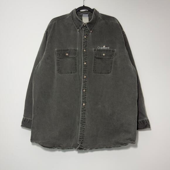 CARHARTT Vintage Green Embroidered Button Down Shirt Jacket  Size XL Extra Large - Picture 1 of 5